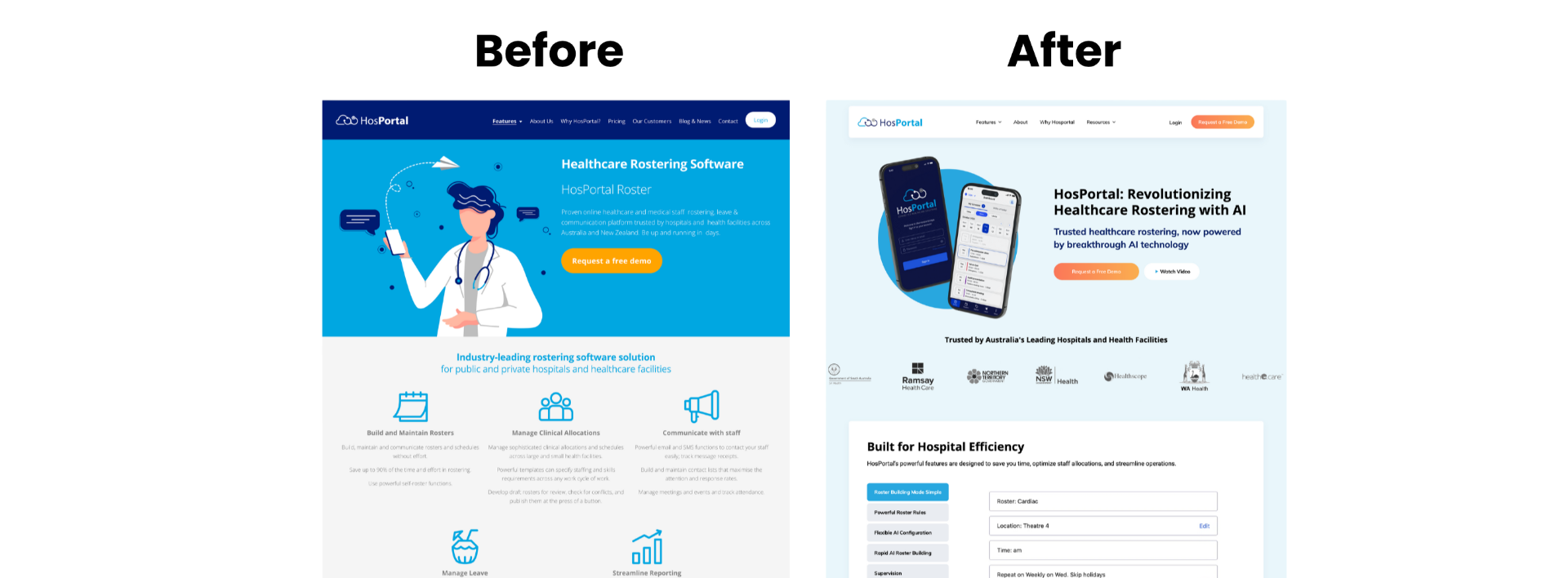 HosPortal before and after website redesign - Wolf IQ