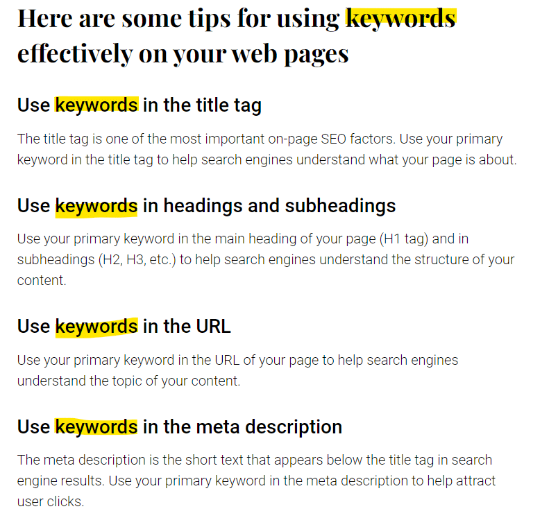 meta tags through keywords