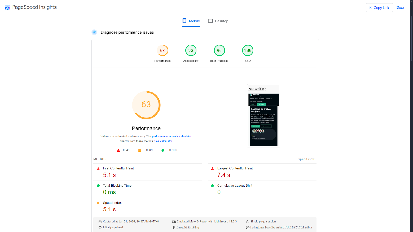 Website Speed through PageSpeed Insights