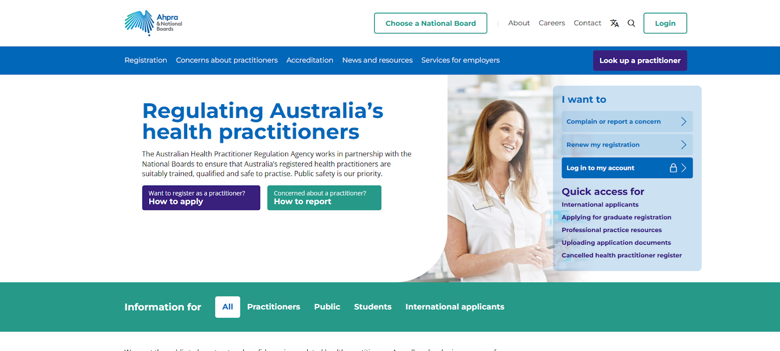 Screenshot of the AHPRA website homepage explaining how Australia's health regulation system was unified in 2010, helping users understand what is AHPRA and its role.