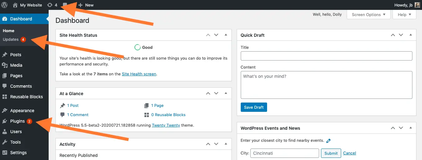 Software updates for WordPress