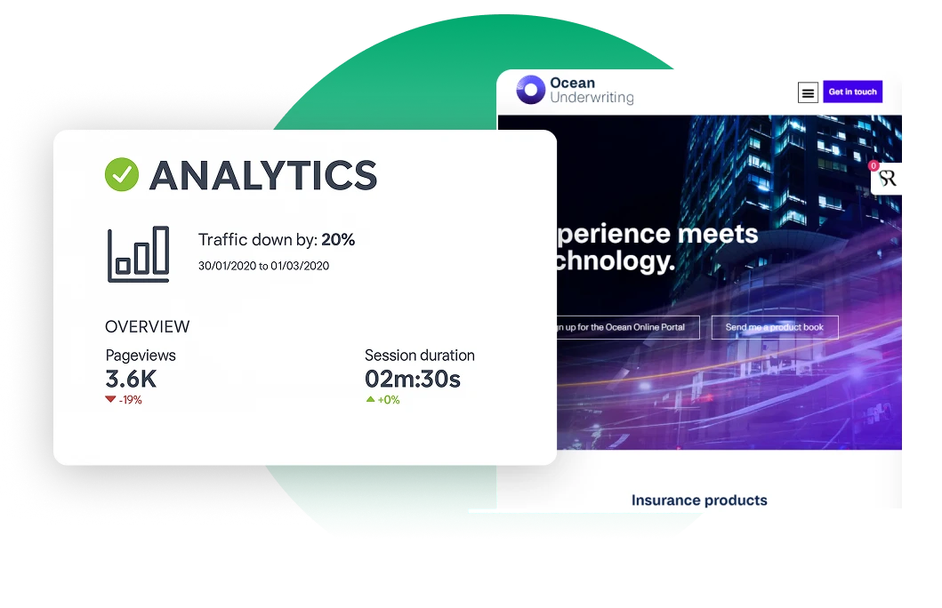 Website analytics panel showing traffic and pageview data