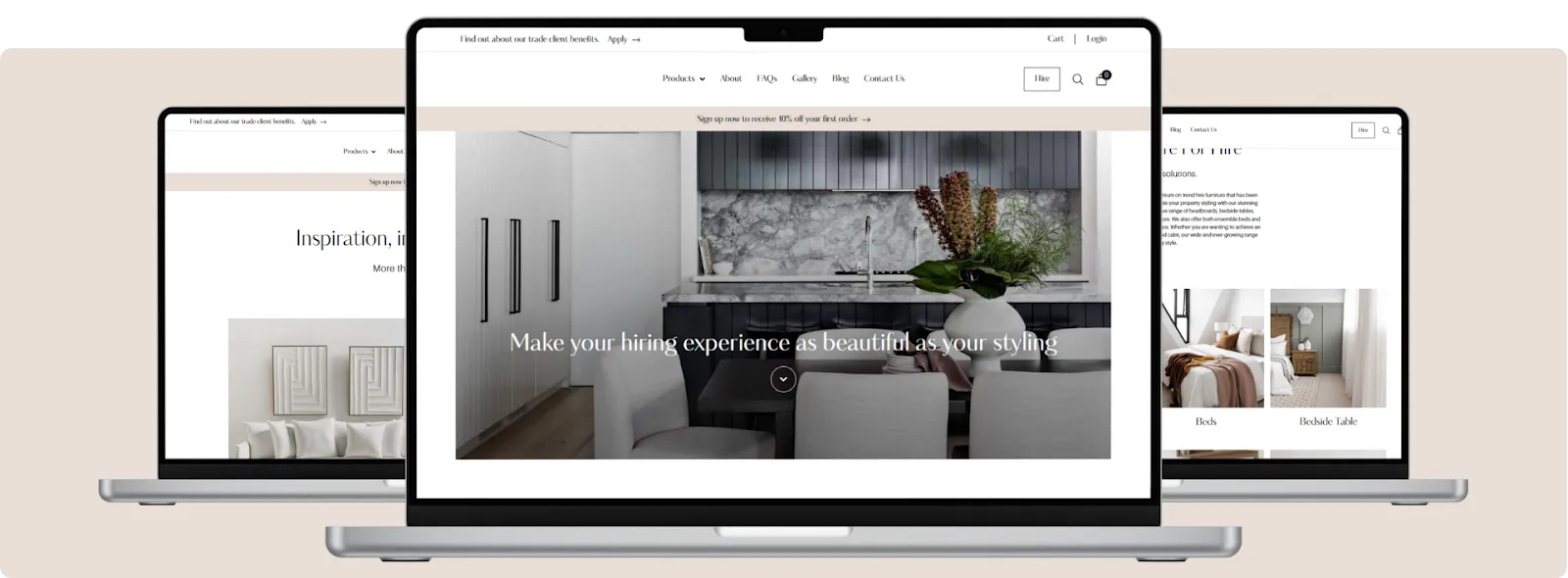 High-end furniture and styling hire website with clean layout and image-rich design - Wolf IQ